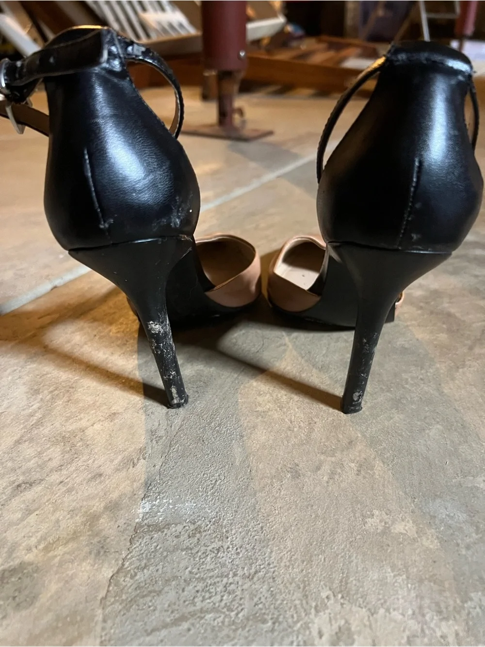 BCBGeneration Black & Blush Pointed-Toe Ankle-Strap Heels